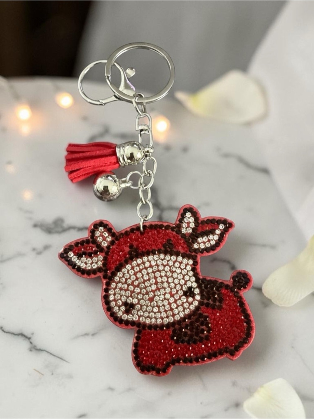 Bling Rhinestone Cow Keychain Western Tassel Bag Charm NEW